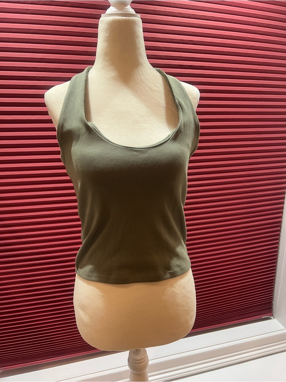 Camila Coelho Olive Ribbed Scoop Neck Tank
